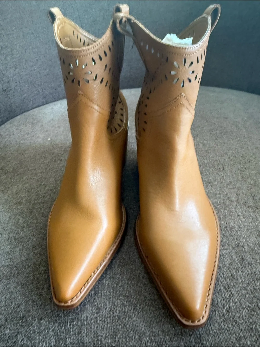 Marc Fisher Leather Cutout Ankle Booties in Tan